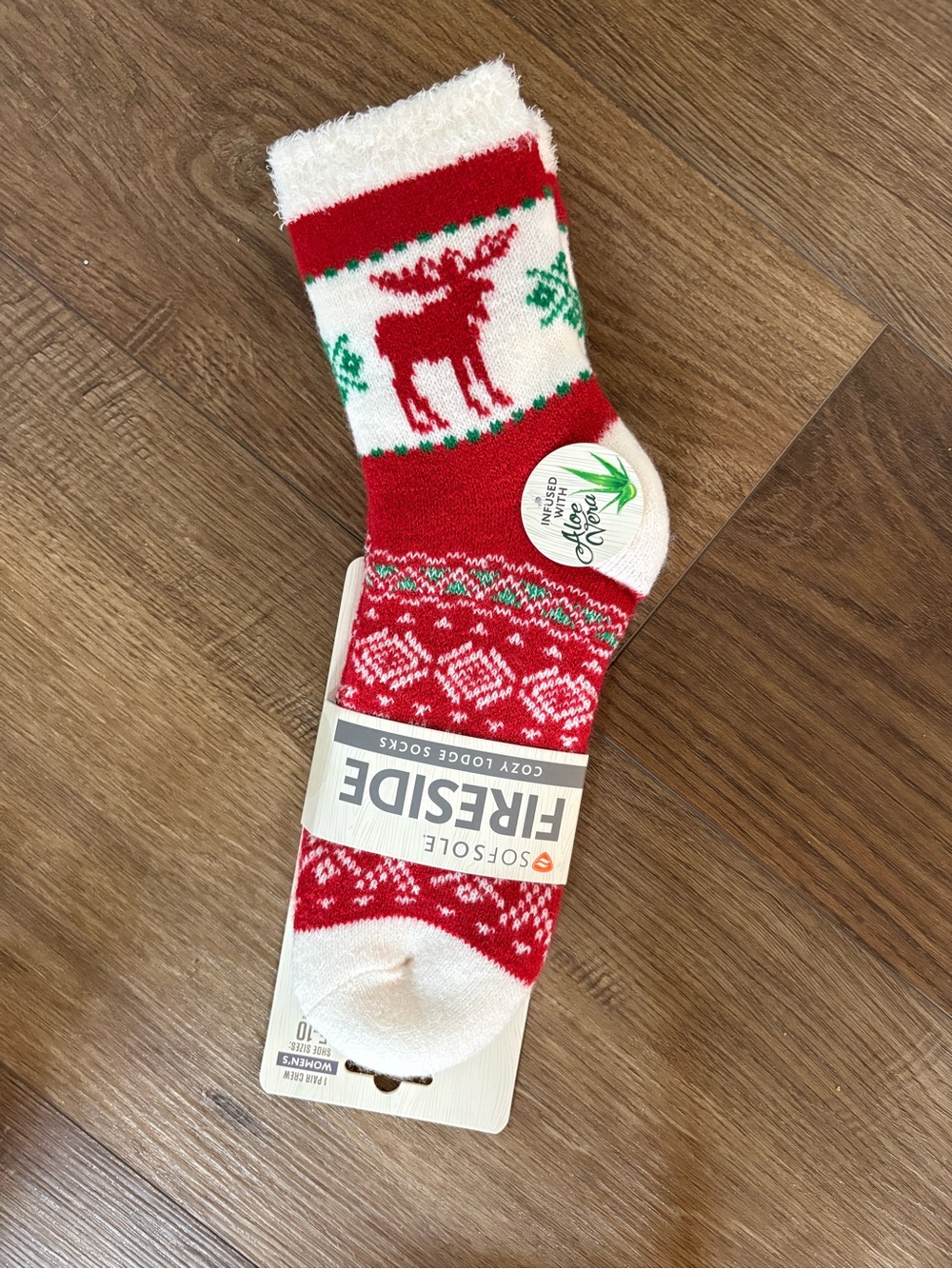 Fireside Cozy Red & White Holiday Moose Socks - Women